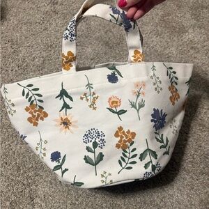 Floral Canvas Drawstring Tote Bag